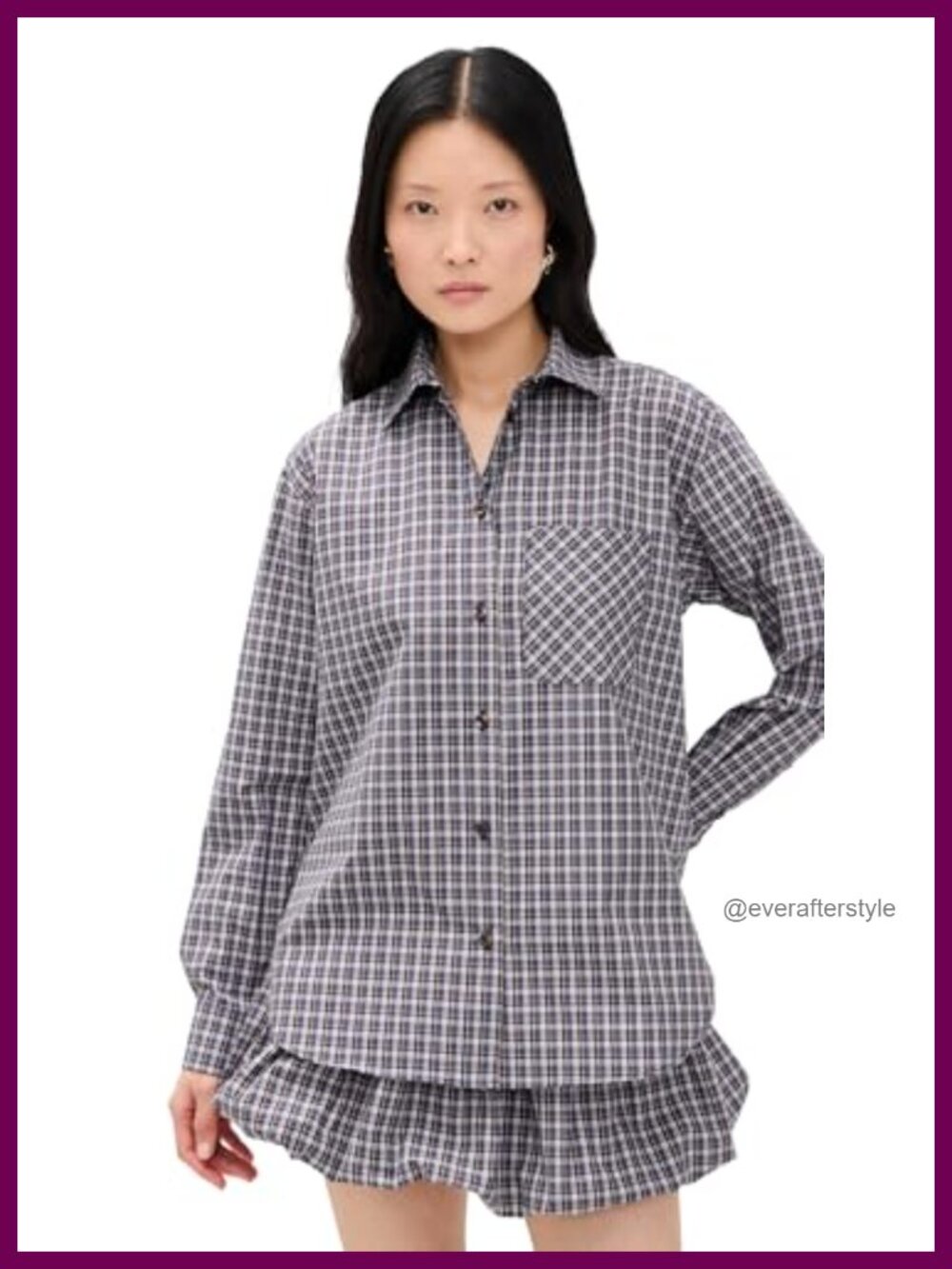 Women's Relaxed Fit Check Button-Down Shirt Collared Blouse